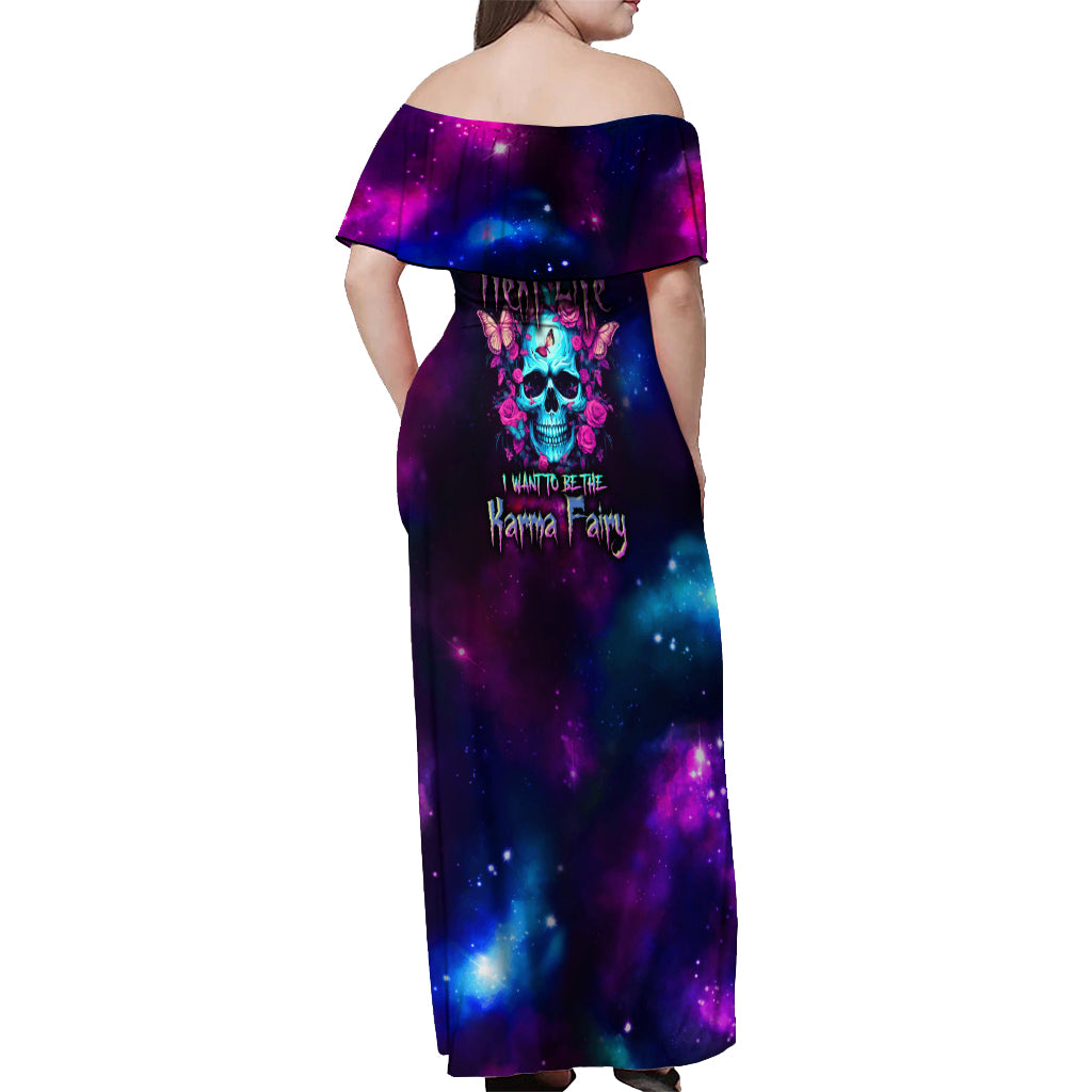 Karma Fairy Skull Galaxy Off Shoulder Maxi Dress - Wonder Print Shop