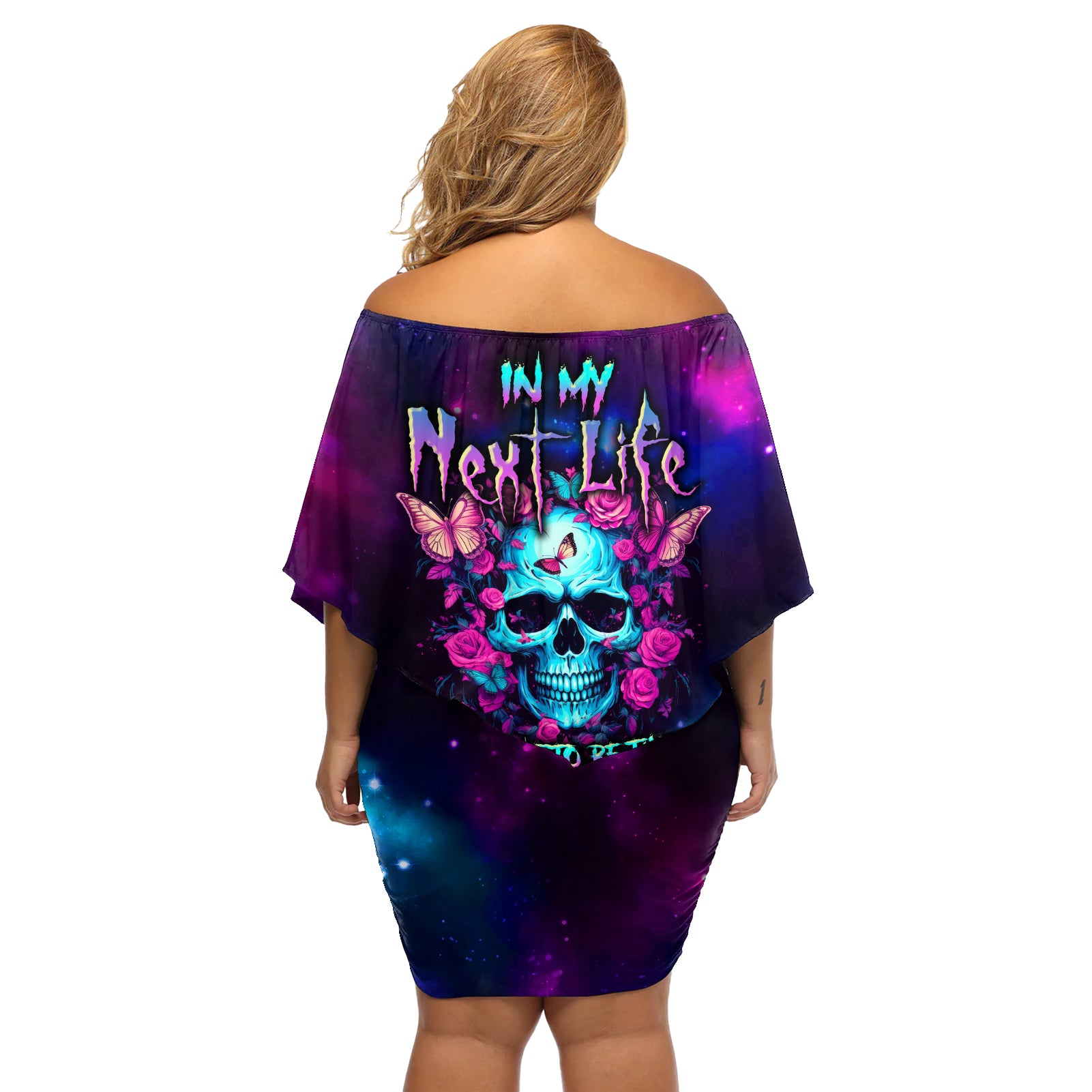 Karma Fairy Skull Galaxy Off Shoulder Short Dress - Wonder Print Shop