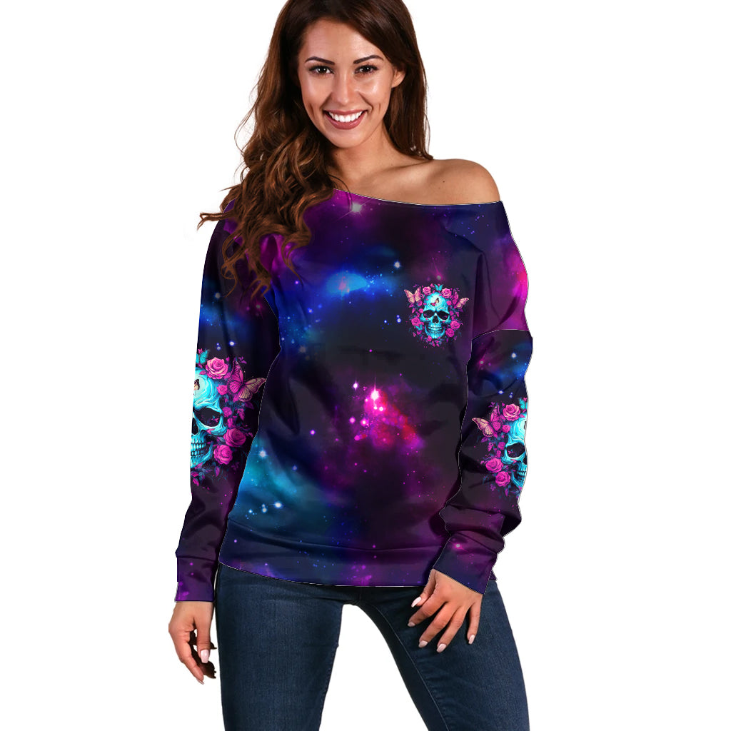 Karma Fairy Skull Galaxy Off Shoulder Sweater - Wonder Print Shop