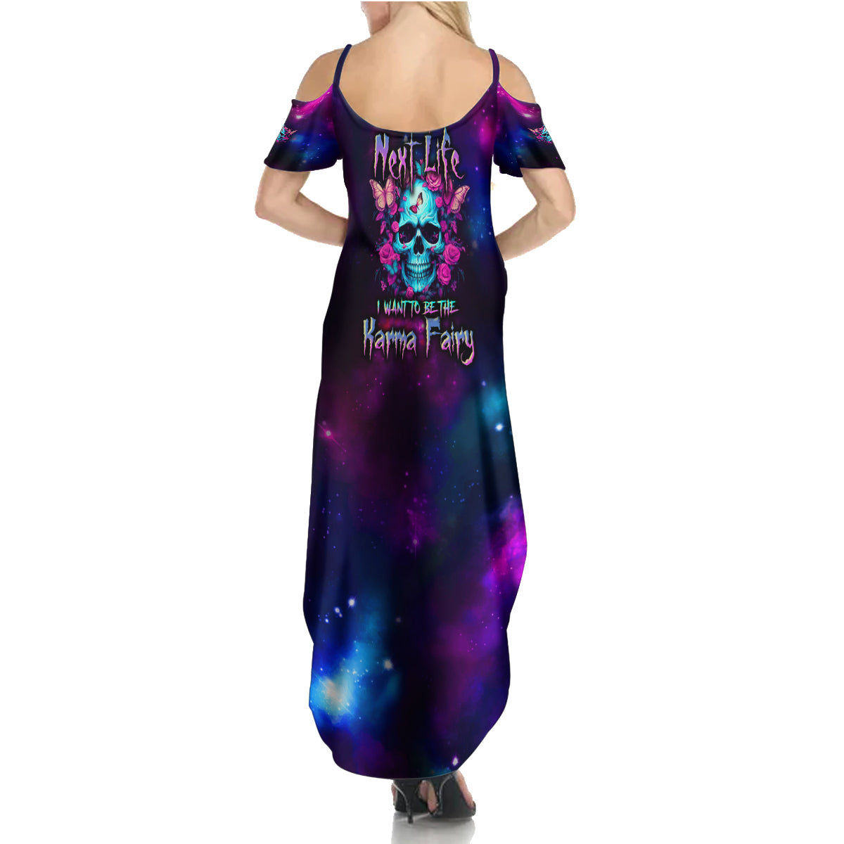 Karma Fairy Skull Galaxy Summer Maxi Dress - Wonder Print Shop