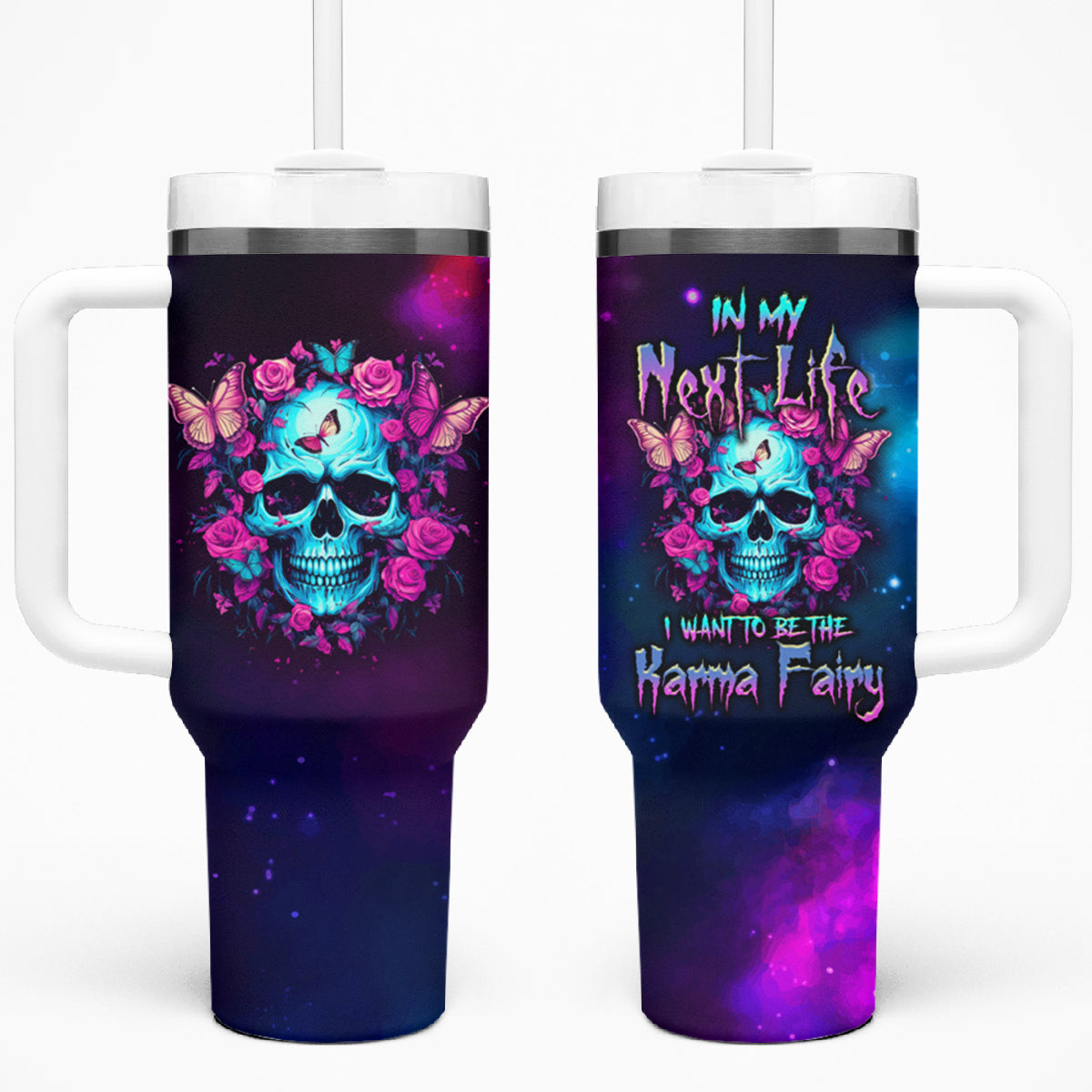 Karma Fairy Skull Galaxy Tumbler With Handle - Wonder Print Shop
