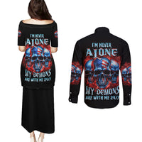 I'm Never Alone My Demons Are With Me 24/7 Couples Matching Puletasi Dress and Long Sleeve Button Shirt - Wonder Print Shop