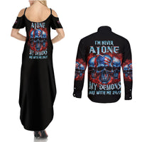 I'm Never Alone My Demons Are With Me 24/7 Couples Matching Summer Maxi Dress and Long Sleeve Button Shirt - Wonder Print Shop