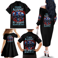 I'm Never Alone My Demons Are With Me 24/7 Family Matching Off Shoulder Long Sleeve Dress and Hawaiian Shirt - Wonder Print Shop