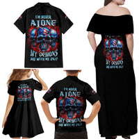 I'm Never Alone My Demons Are With Me 24/7 Family Matching Off Shoulder Maxi Dress and Hawaiian Shirt - Wonder Print Shop