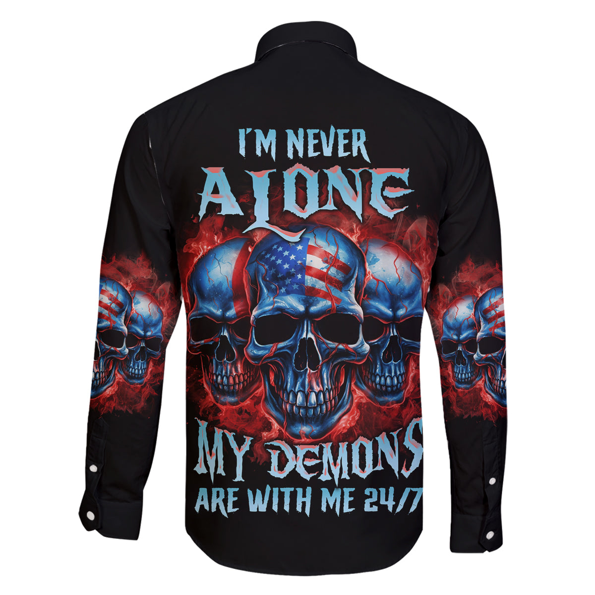 I'm Never Alone My Demons Are With Me 24/7 Family Matching Off Shoulder Short Dress and Hawaiian Shirt - Wonder Print Shop