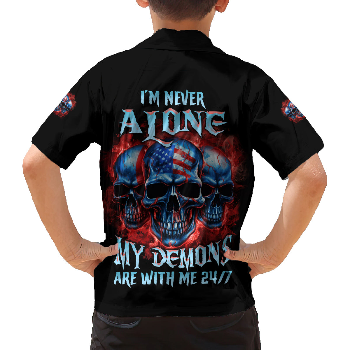 I'm Never Alone My Demons Are With Me 24/7 Family Matching Puletasi Dress and Hawaiian Shirt - Wonder Print Shop