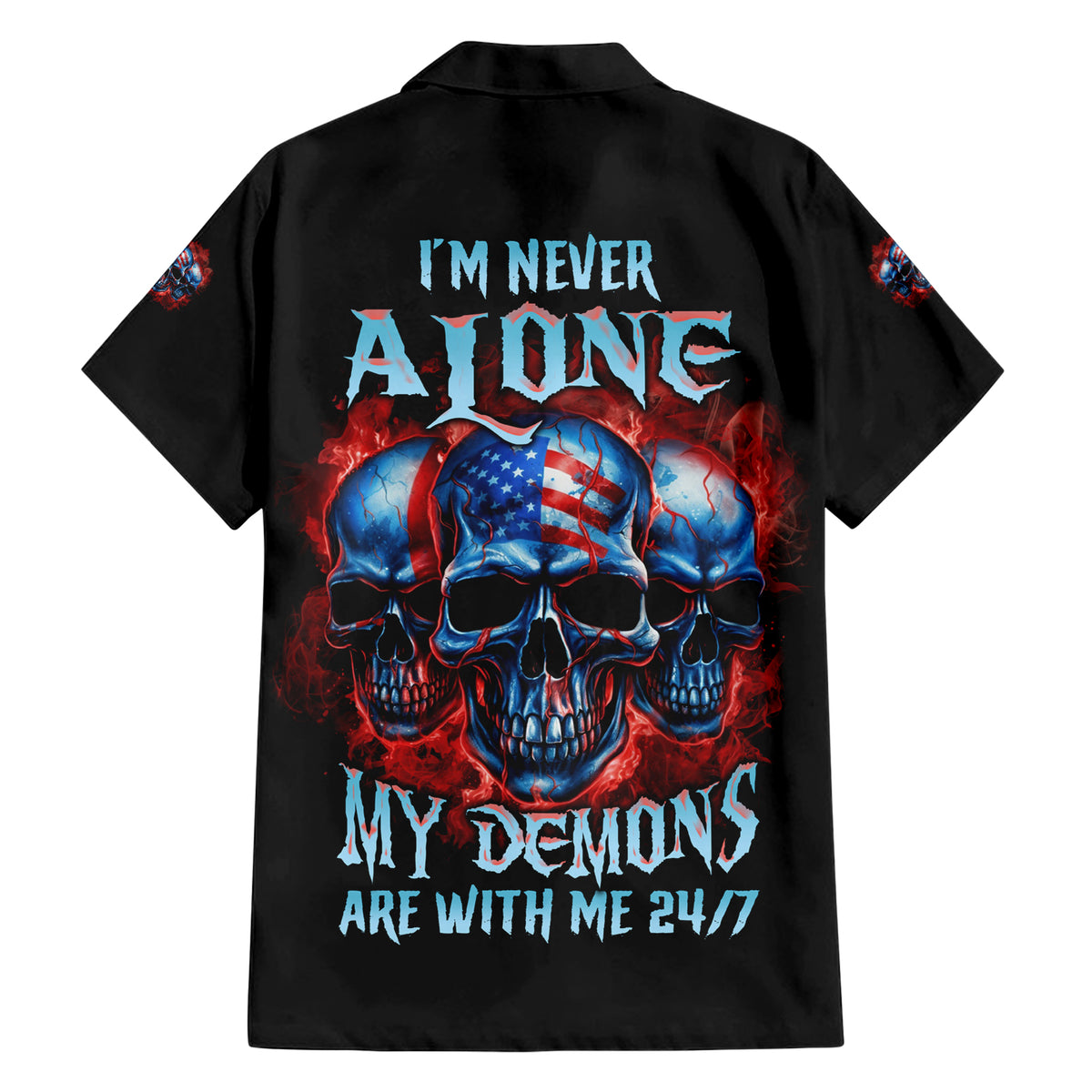I'm Never Alone My Demons Are With Me 24/7 Family Matching Short Sleeve Bodycon Dress and Hawaiian Shirt - Wonder Print Shop