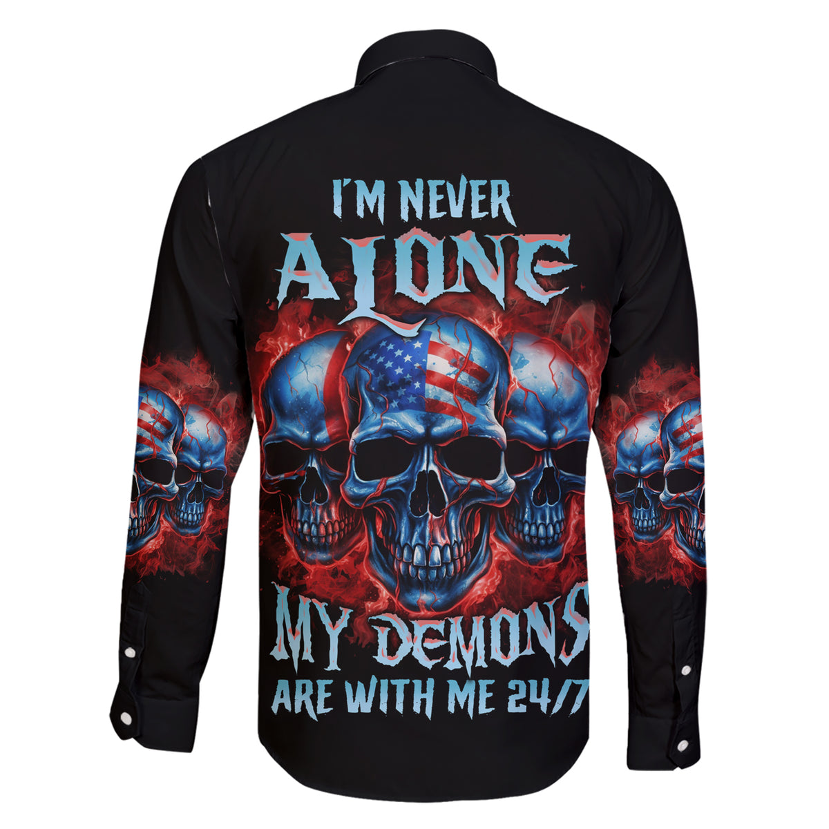 I'm Never Alone My Demons Are With Me 24/7 Family Matching Short Sleeve Bodycon Dress and Hawaiian Shirt - Wonder Print Shop