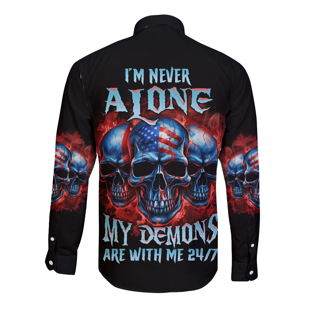 I'm Never Alone My Demons Are With Me 24/7 Long Sleeve Button Shirt - Wonder Print Shop