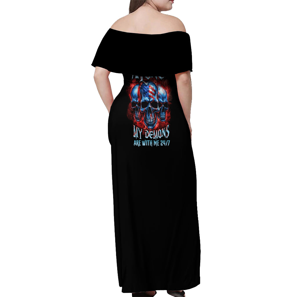 I'm Never Alone My Demons Are With Me 24/7 Off Shoulder Maxi Dress - Wonder Print Shop