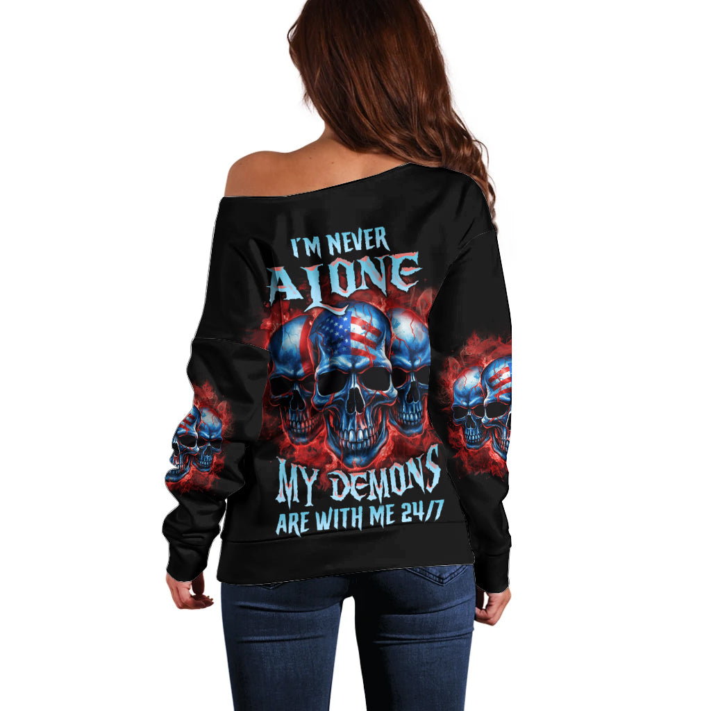 I'm Never Alone My Demons Are With Me 24/7 Off Shoulder Sweater - Wonder Print Shop