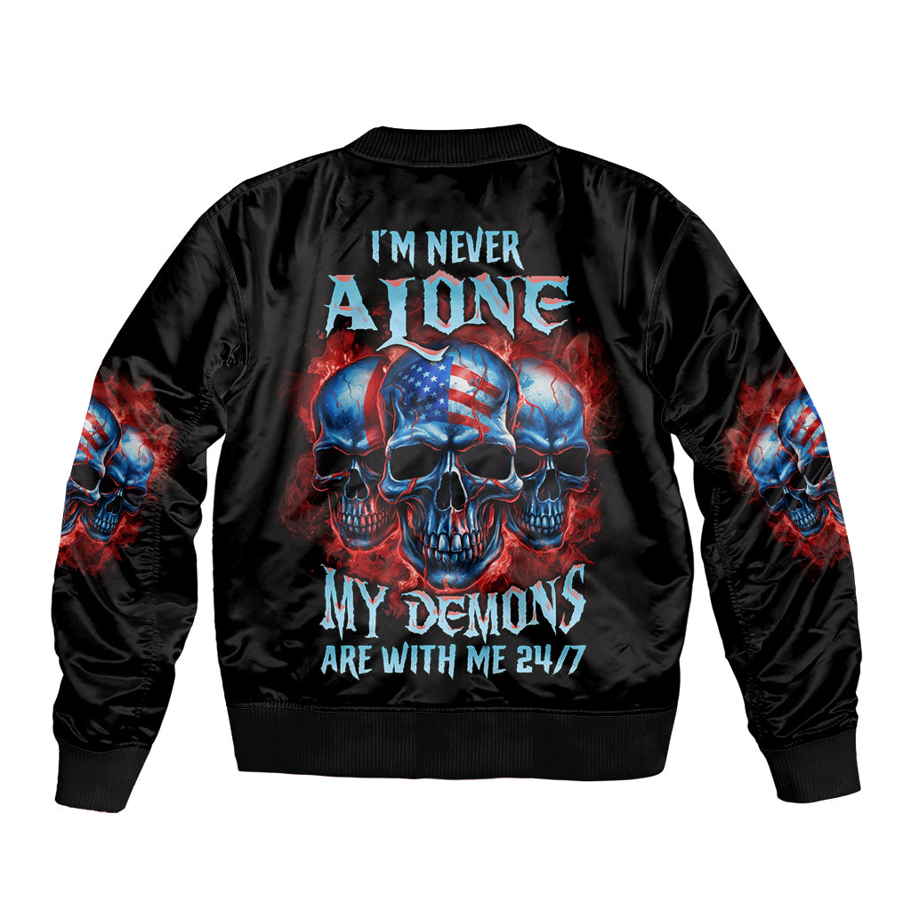 I'm Never Alone My Demons Are With Me 24/7 Sleeve Zip Bomber Jacket - Wonder Print Shop