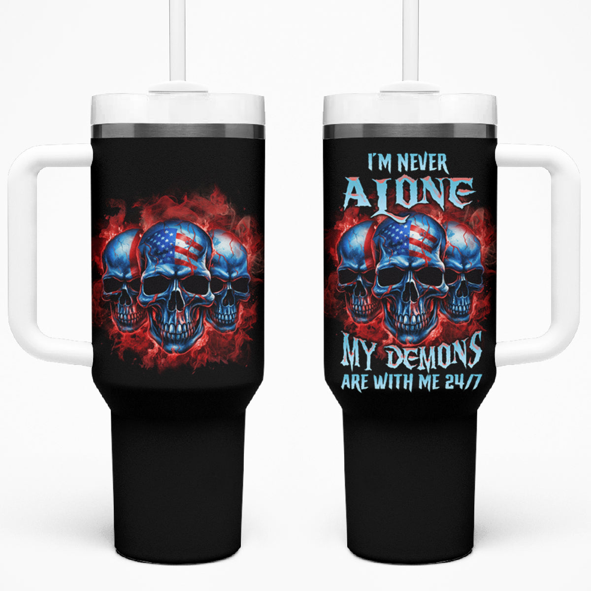 I'm Never Alone My Demons Are With Me 24/7 Tumbler With Handle - Wonder Print Shop