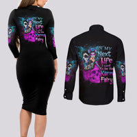 In My Next Life - I Want To Be The Karma Fairy Couples Matching Long Sleeve Bodycon Dress and Long Sleeve Button Shirt - Wonder Print Shop