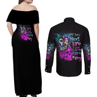 In My Next Life - I Want To Be The Karma Fairy Couples Matching Off Shoulder Maxi Dress and Long Sleeve Button Shirt - Wonder Print Shop