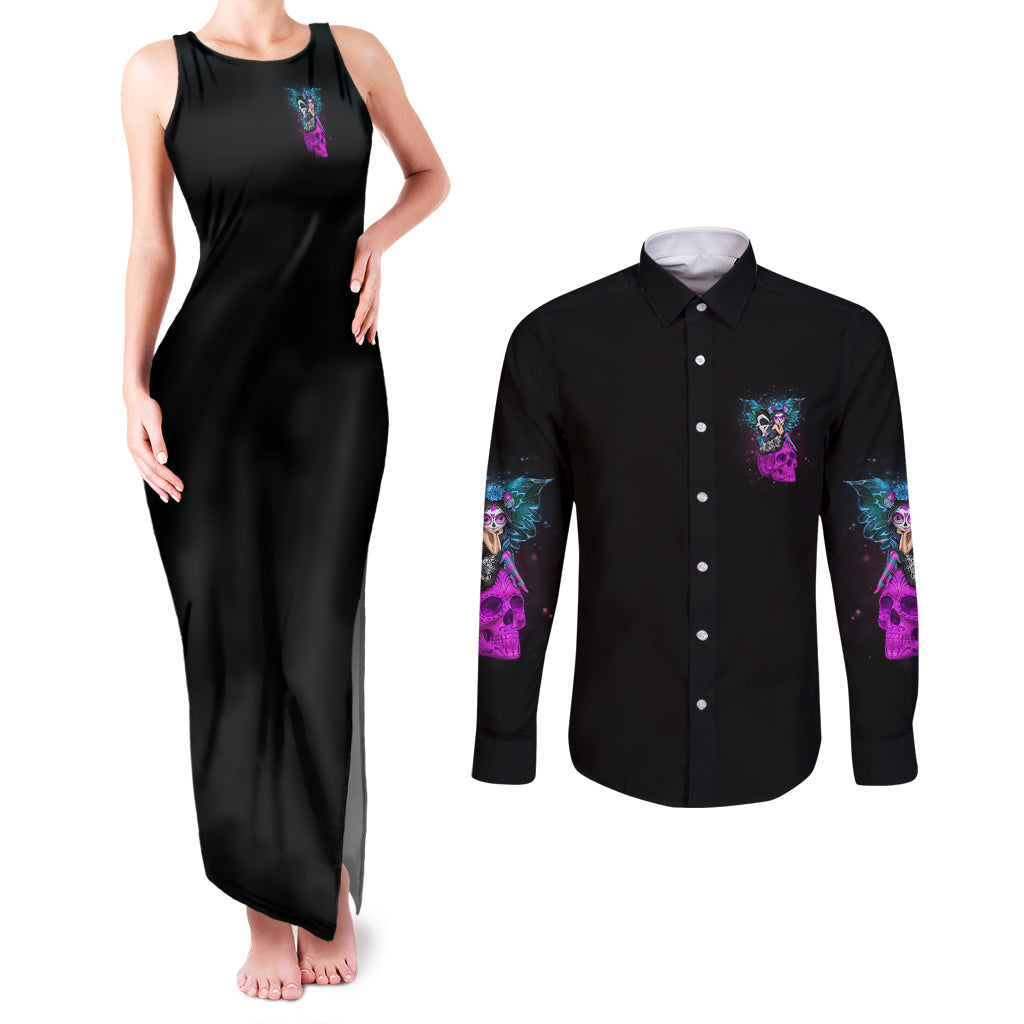 In My Next Life - I Want To Be The Karma Fairy Couples Matching Tank Maxi Dress and Long Sleeve Button Shirt - Wonder Print Shop