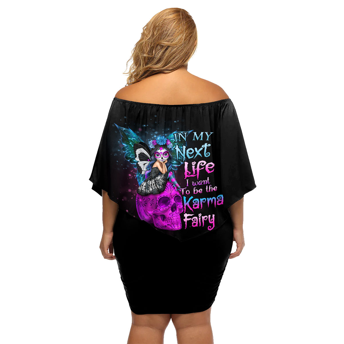 In My Next Life - I Want To Be The Karma Fairy Family Matching Off Shoulder Short Dress and Hawaiian Shirt - Wonder Print Shop