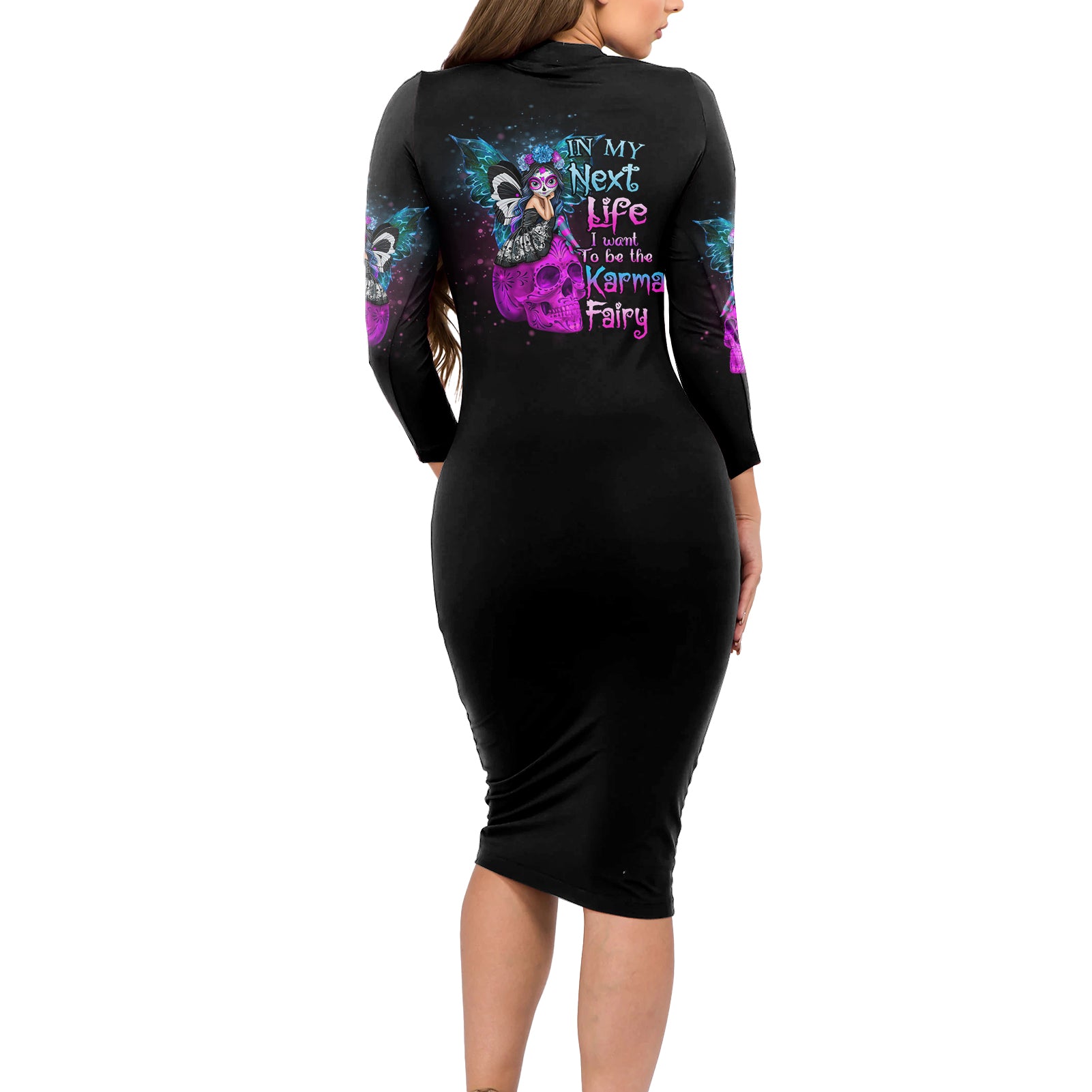 In My Next Life - I Want To Be The Karma Fairy Long Sleeve Bodycon Dress - Wonder Print Shop