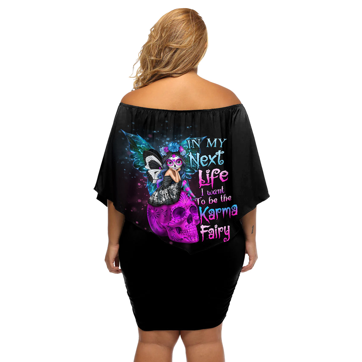 In My Next Life - I Want To Be The Karma Fairy Off Shoulder Short Dress - Wonder Print Shop