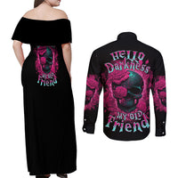 Hello Darkness My Old Friend Couples Matching Off Shoulder Maxi Dress and Long Sleeve Button Shirt - Wonder Print Shop