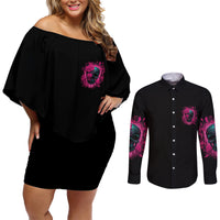 Hello Darkness My Old Friend Couples Matching Off Shoulder Short Dress and Long Sleeve Button Shirt - Wonder Print Shop