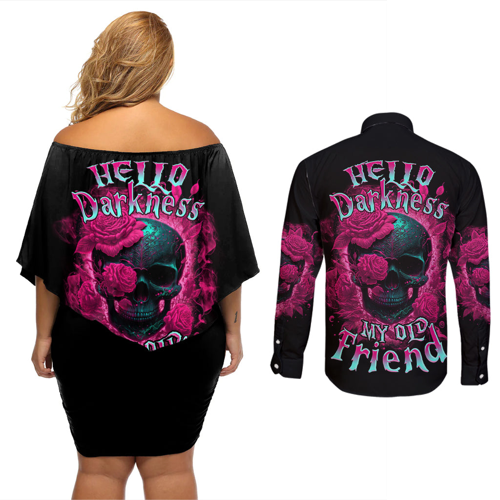 Hello Darkness My Old Friend Couples Matching Off Shoulder Short Dress and Long Sleeve Button Shirt - Wonder Print Shop