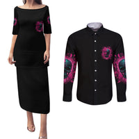 Hello Darkness My Old Friend Couples Matching Puletasi Dress and Long Sleeve Button Shirt - Wonder Print Shop