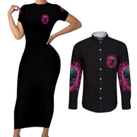 Hello Darkness My Old Friend Couples Matching Short Sleeve Bodycon Dress and Long Sleeve Button Shirt - Wonder Print Shop