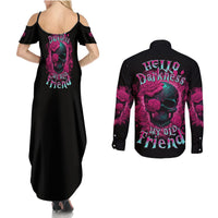 Hello Darkness My Old Friend Couples Matching Summer Maxi Dress and Long Sleeve Button Shirt - Wonder Print Shop