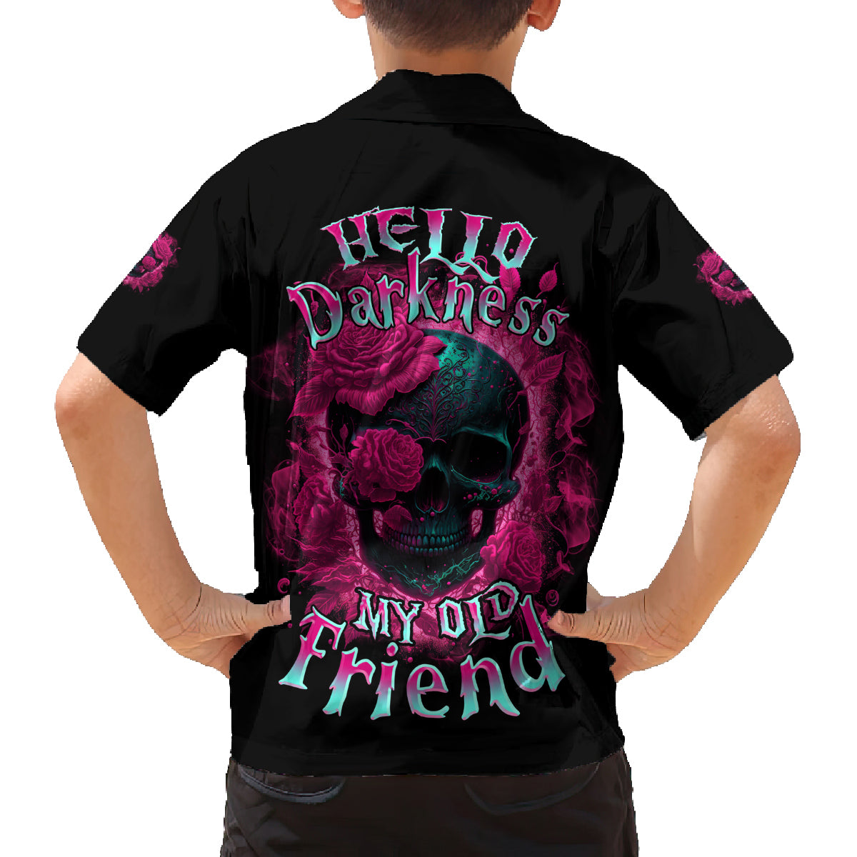 Hello Darkness My Old Friend Family Matching Off Shoulder Maxi Dress and Hawaiian Shirt - Wonder Print Shop
