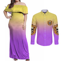 I'm Blunt Because God Rolled Me Sunflower Couples Matching Off Shoulder Maxi Dress and Long Sleeve Button Shirt - Wonder Print Shop
