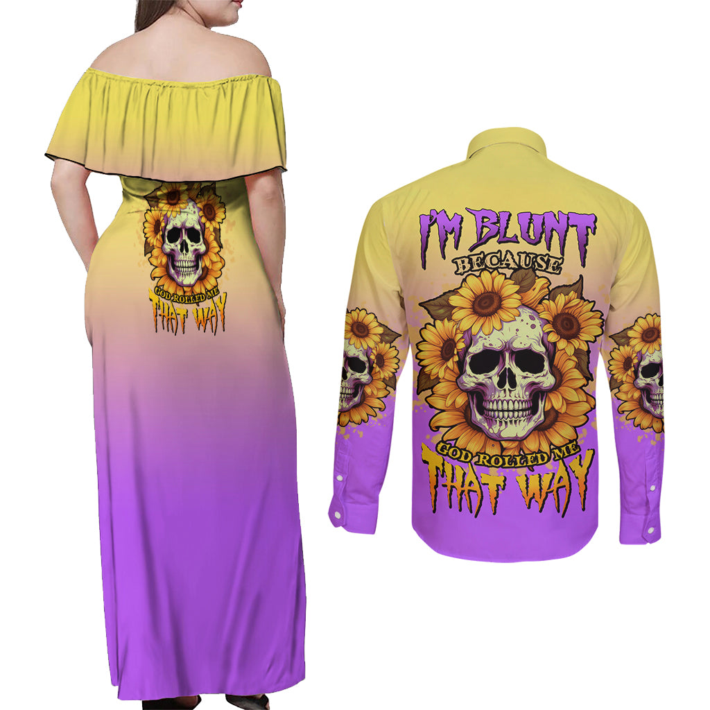 I'm Blunt Because God Rolled Me Sunflower Couples Matching Off Shoulder Maxi Dress and Long Sleeve Button Shirt - Wonder Print Shop