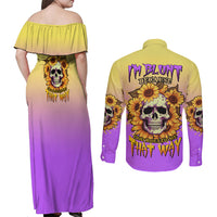 I'm Blunt Because God Rolled Me Sunflower Couples Matching Off Shoulder Maxi Dress and Long Sleeve Button Shirt - Wonder Print Shop