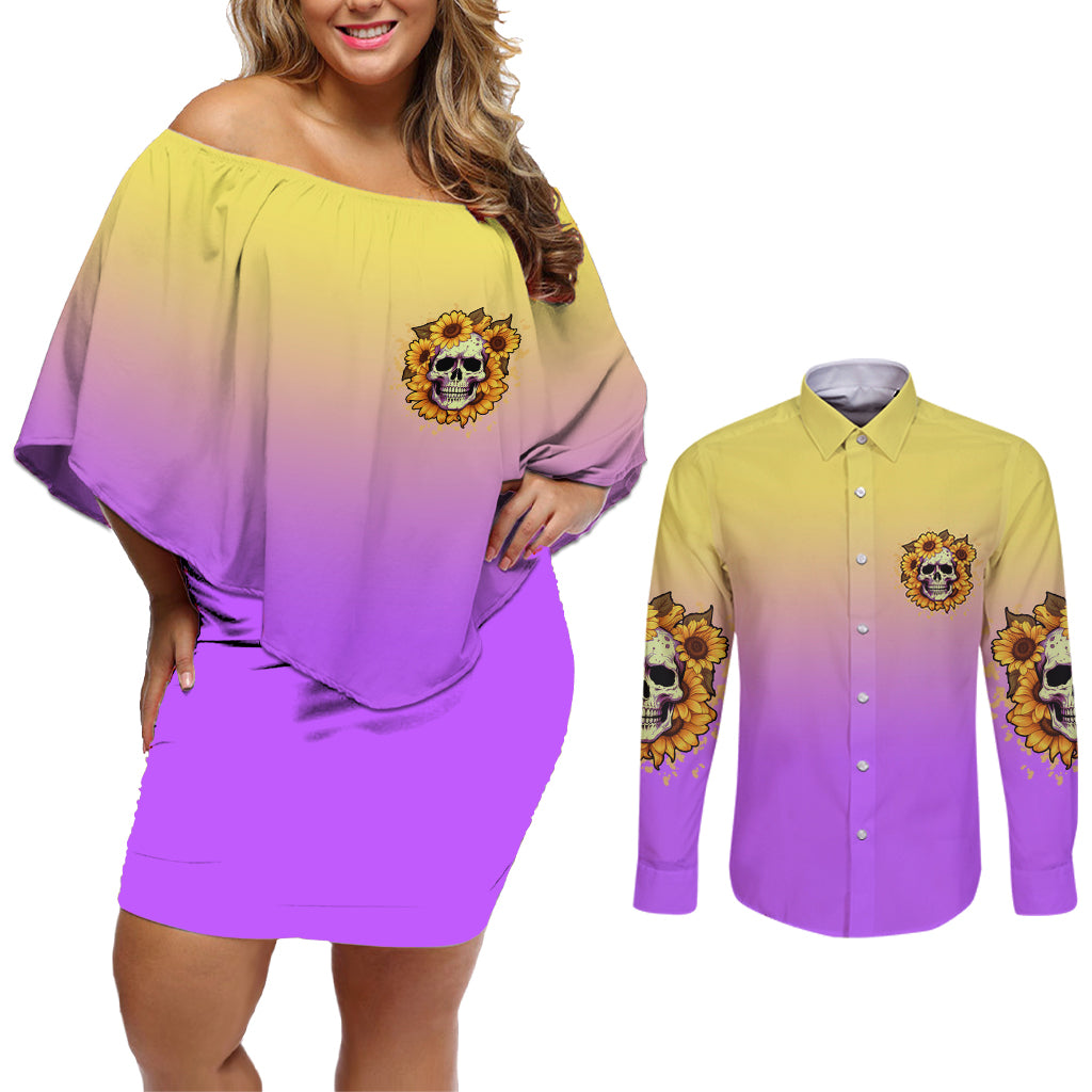 I'm Blunt Because God Rolled Me Sunflower Couples Matching Off Shoulder Short Dress and Long Sleeve Button Shirt - Wonder Print Shop