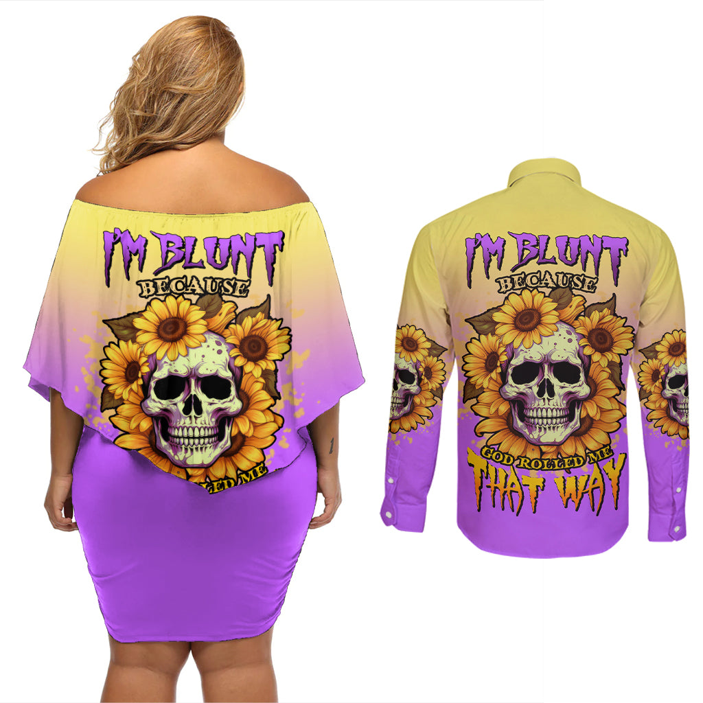 I'm Blunt Because God Rolled Me Sunflower Couples Matching Off Shoulder Short Dress and Long Sleeve Button Shirt - Wonder Print Shop