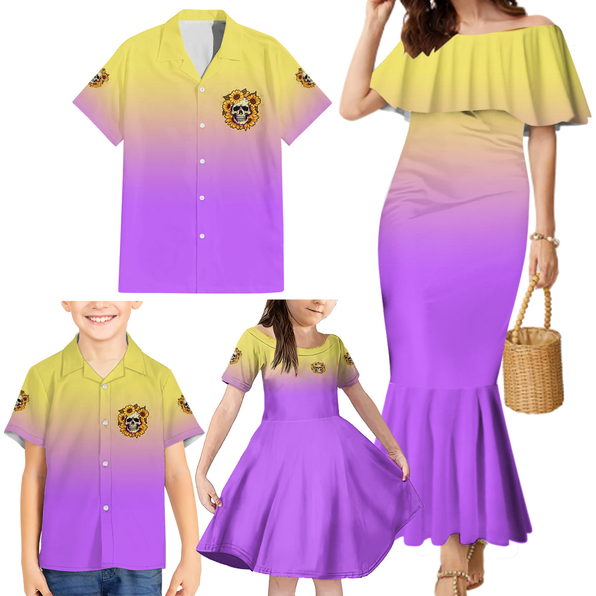 I'm Blunt Because God Rolled Me Sunflower Family Matching Mermaid Dress and Hawaiian Shirt - Wonder Print Shop