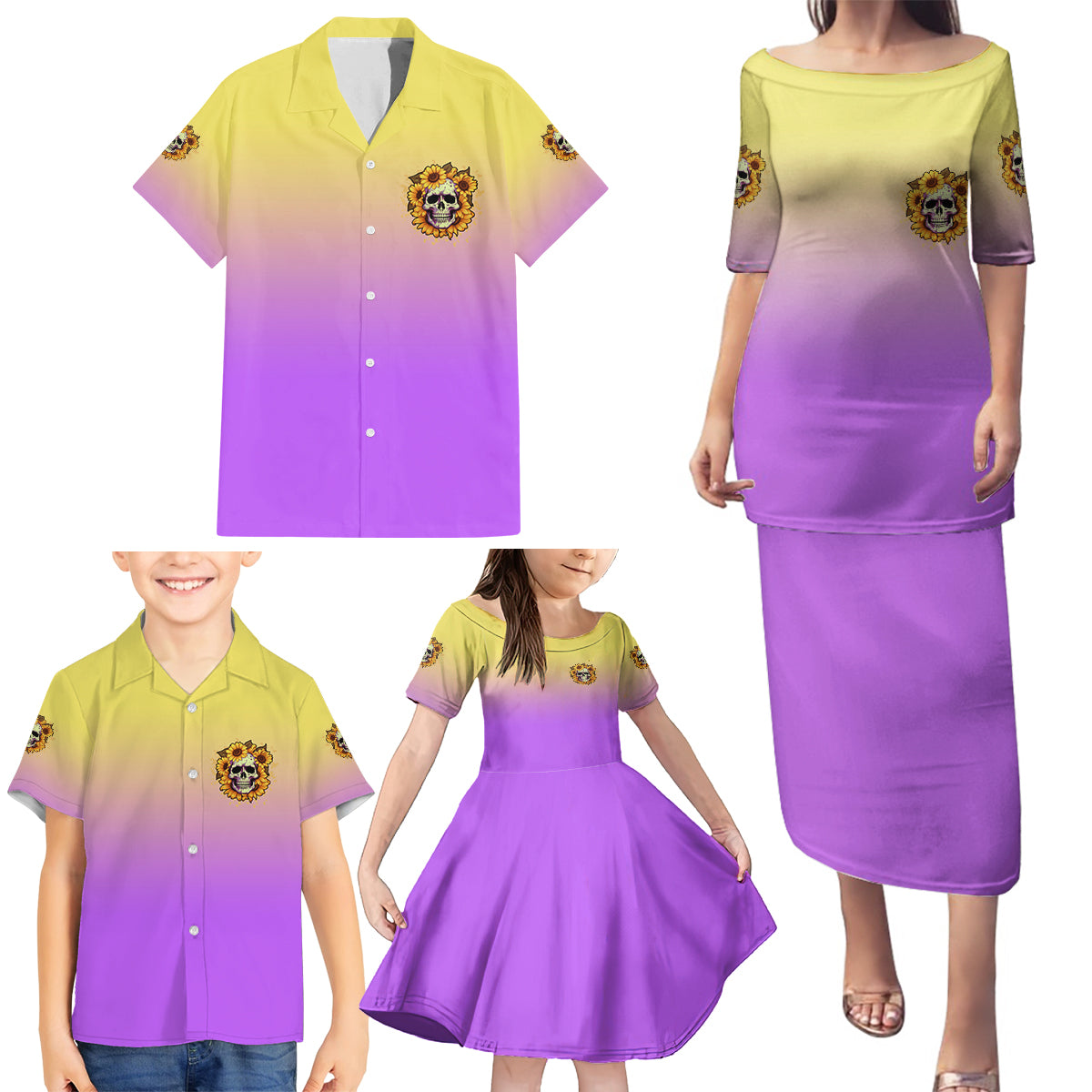 I'm Blunt Because God Rolled Me Sunflower Family Matching Puletasi Dress and Hawaiian Shirt - Wonder Print Shop