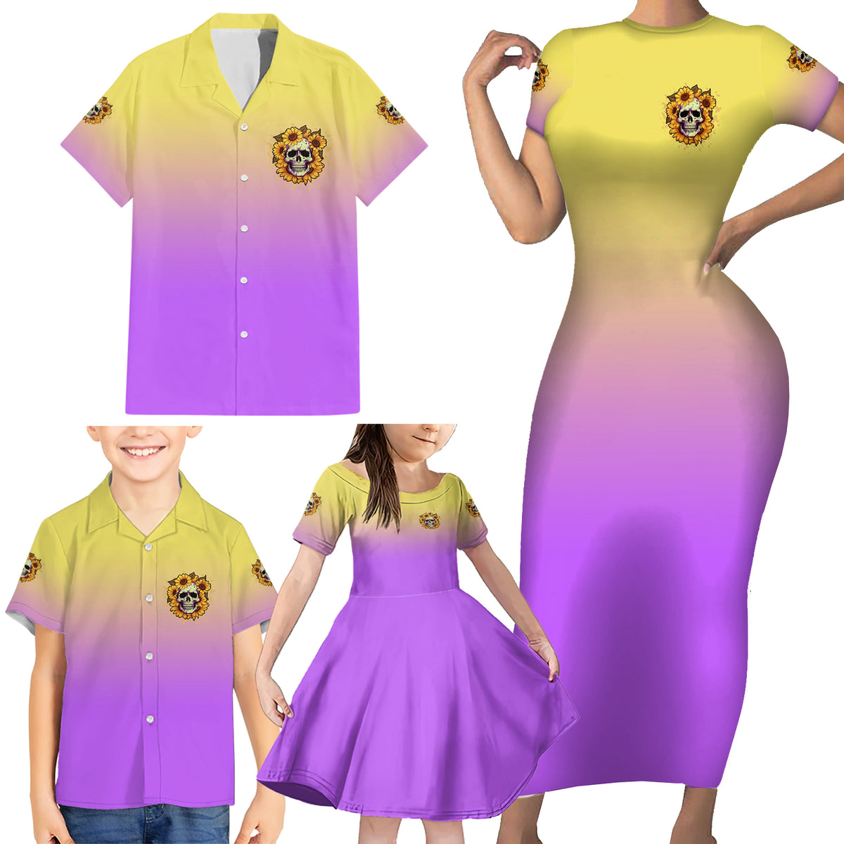 I'm Blunt Because God Rolled Me Sunflower Family Matching Short Sleeve Bodycon Dress and Hawaiian Shirt - Wonder Print Shop