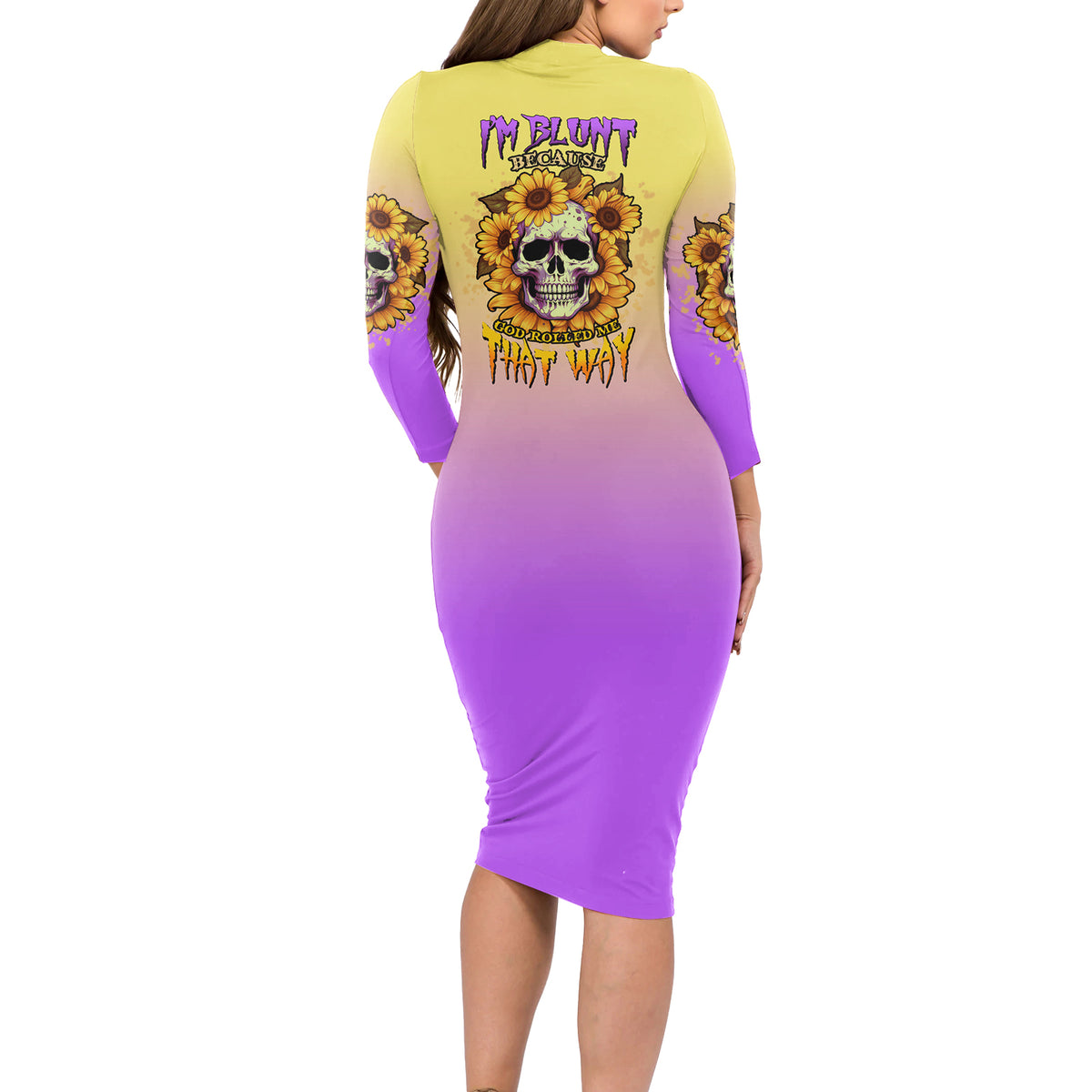 I'm Blunt Because God Rolled Me Sunflower Long Sleeve Bodycon Dress - Wonder Print Shop