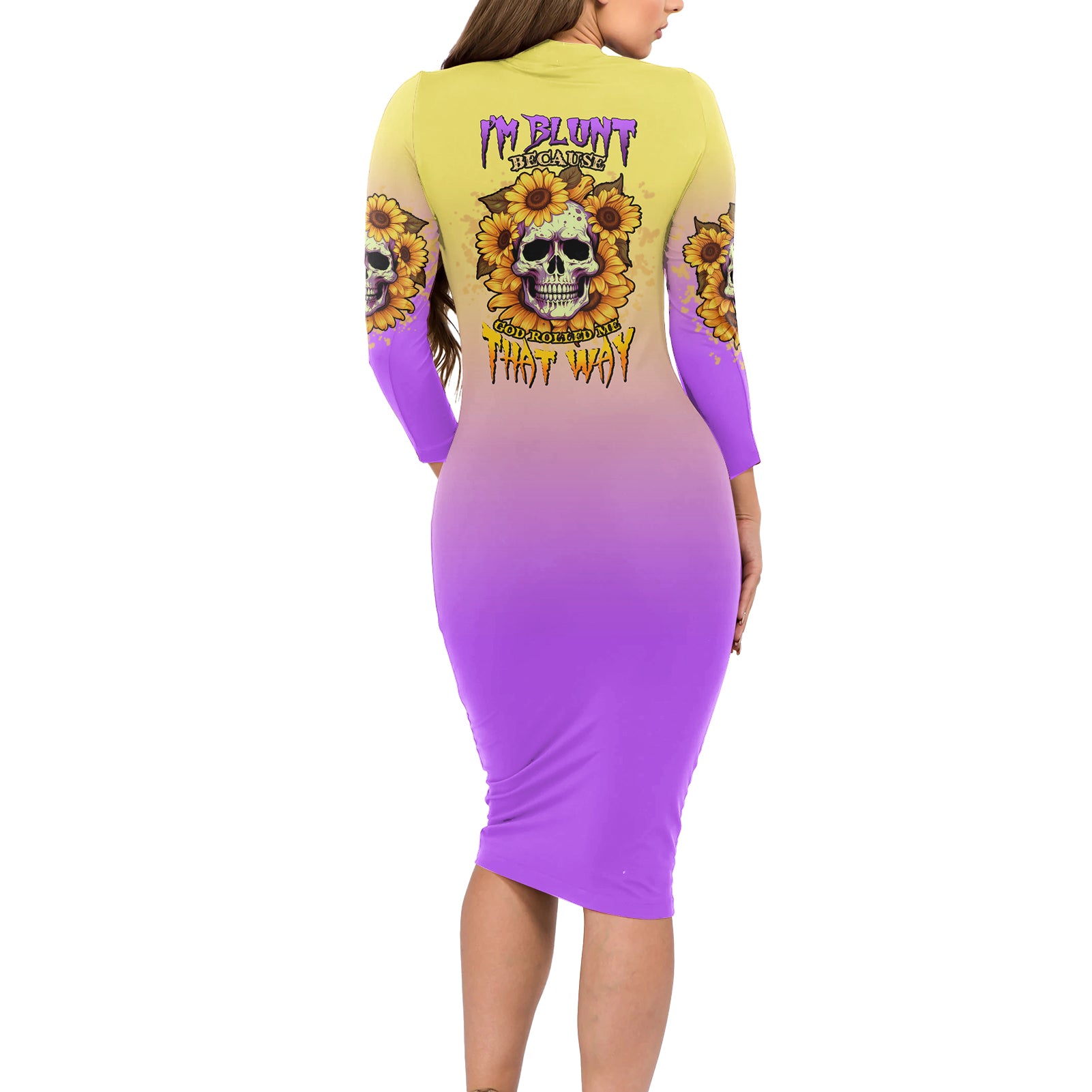 I'm Blunt Because God Rolled Me Sunflower Long Sleeve Bodycon Dress - Wonder Print Shop