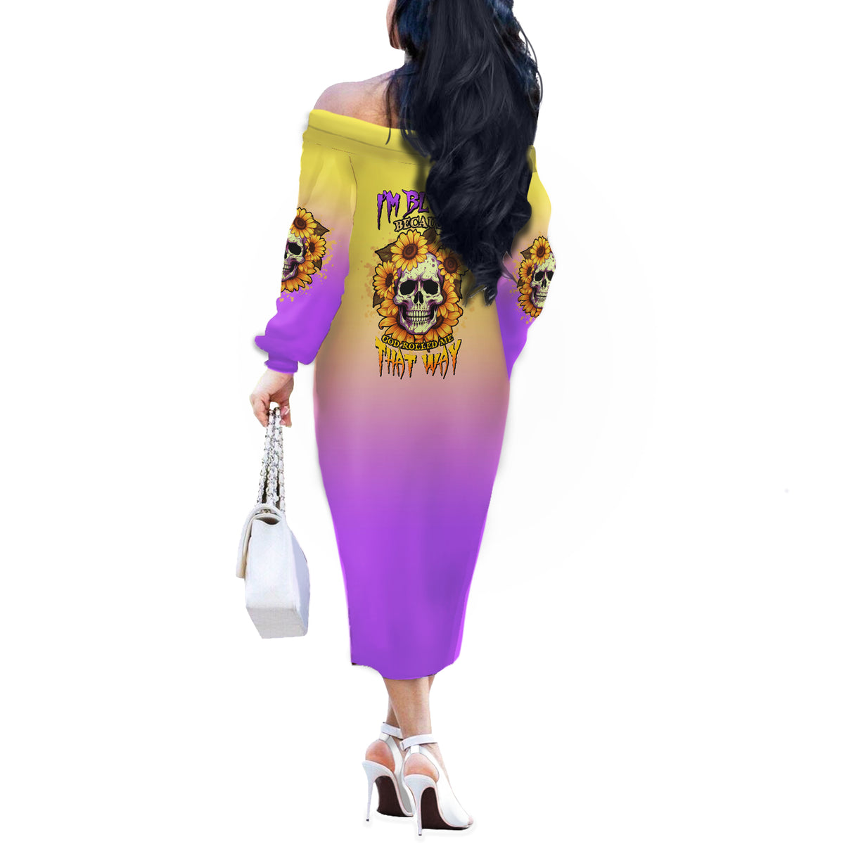 I'm Blunt Because God Rolled Me Sunflower Off The Shoulder Long Sleeve Dress - Wonder Print Shop