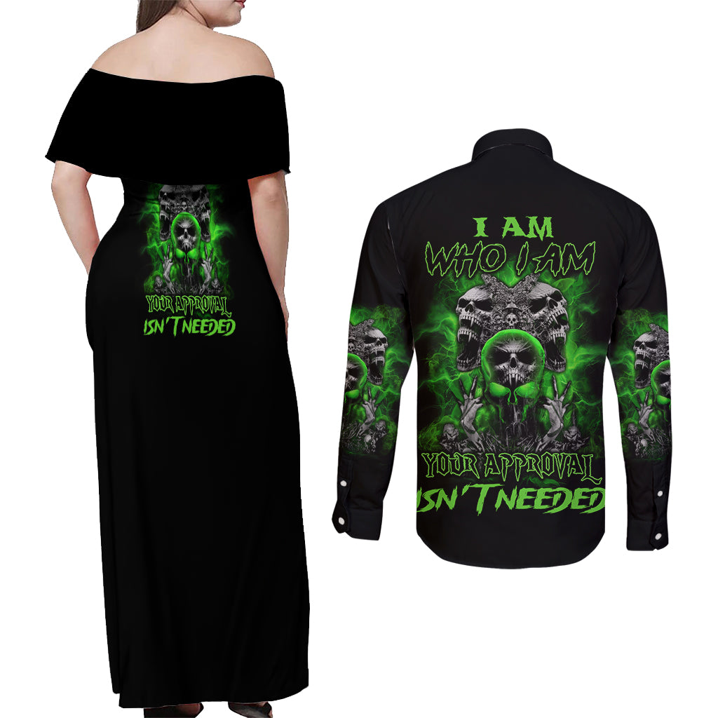 I Am Who I Am Skull Couples Matching Off Shoulder Maxi Dress and Long Sleeve Button Shirt - Wonder Print Shop