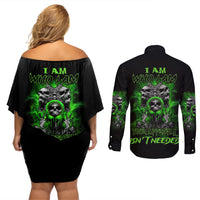 I Am Who I Am Skull Couples Matching Off Shoulder Short Dress and Long Sleeve Button Shirt - Wonder Print Shop