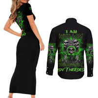 I Am Who I Am Skull Couples Matching Short Sleeve Bodycon Dress and Long Sleeve Button Shirt - Wonder Print Shop