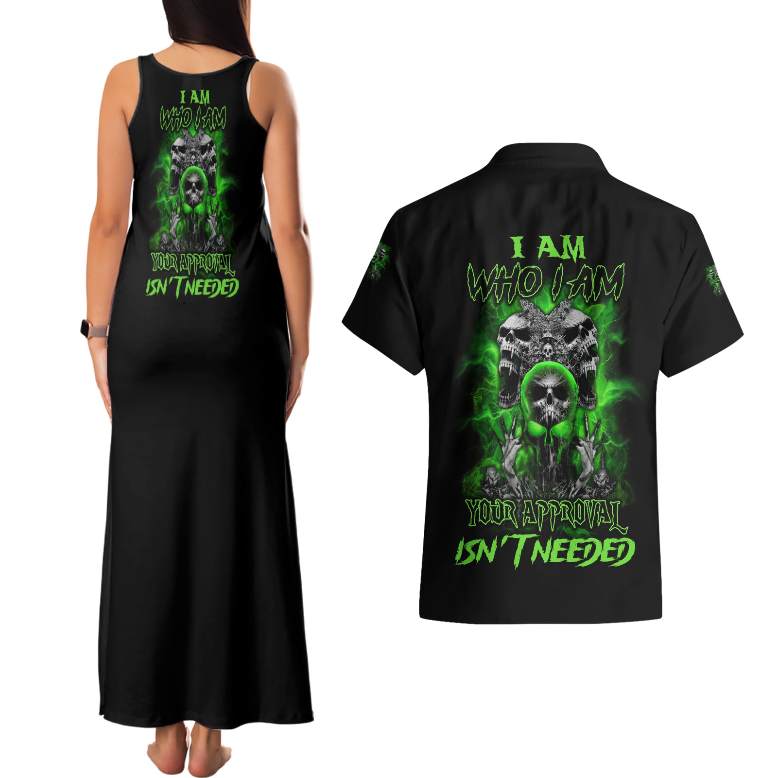 I Am Who I Am Skull Couples Matching Tank Maxi Dress and Hawaiian Shirt - Wonder Print Shop