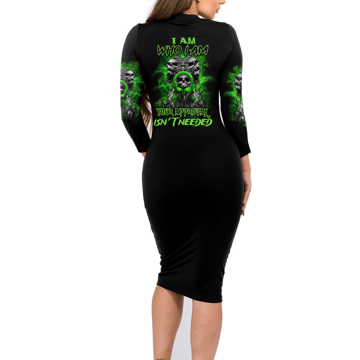 I Am Who I Am Skull Family Matching Long Sleeve Bodycon Dress and Hawaiian Shirt - Wonder Print Shop