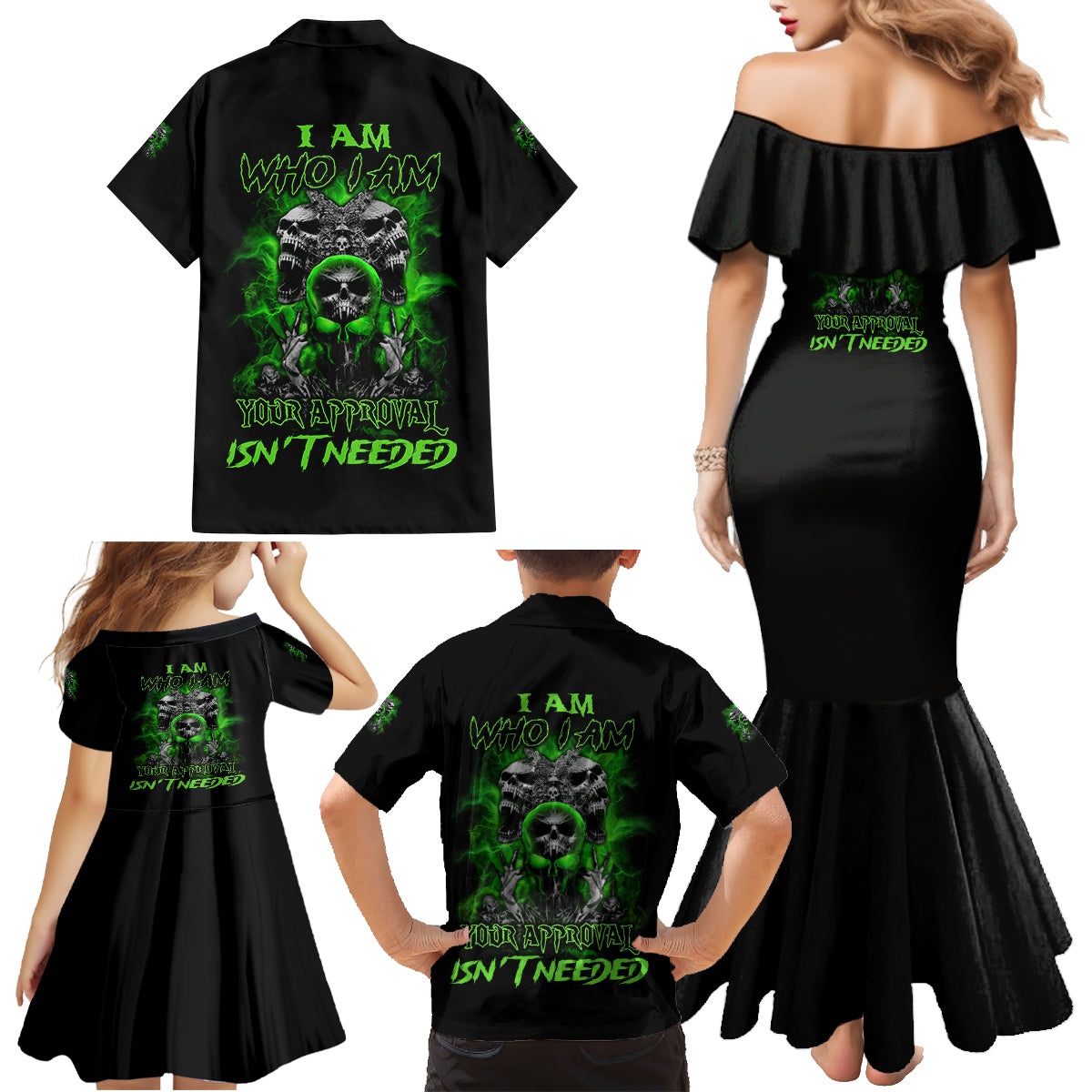 I Am Who I Am Skull Family Matching Mermaid Dress and Hawaiian Shirt - Wonder Print Shop