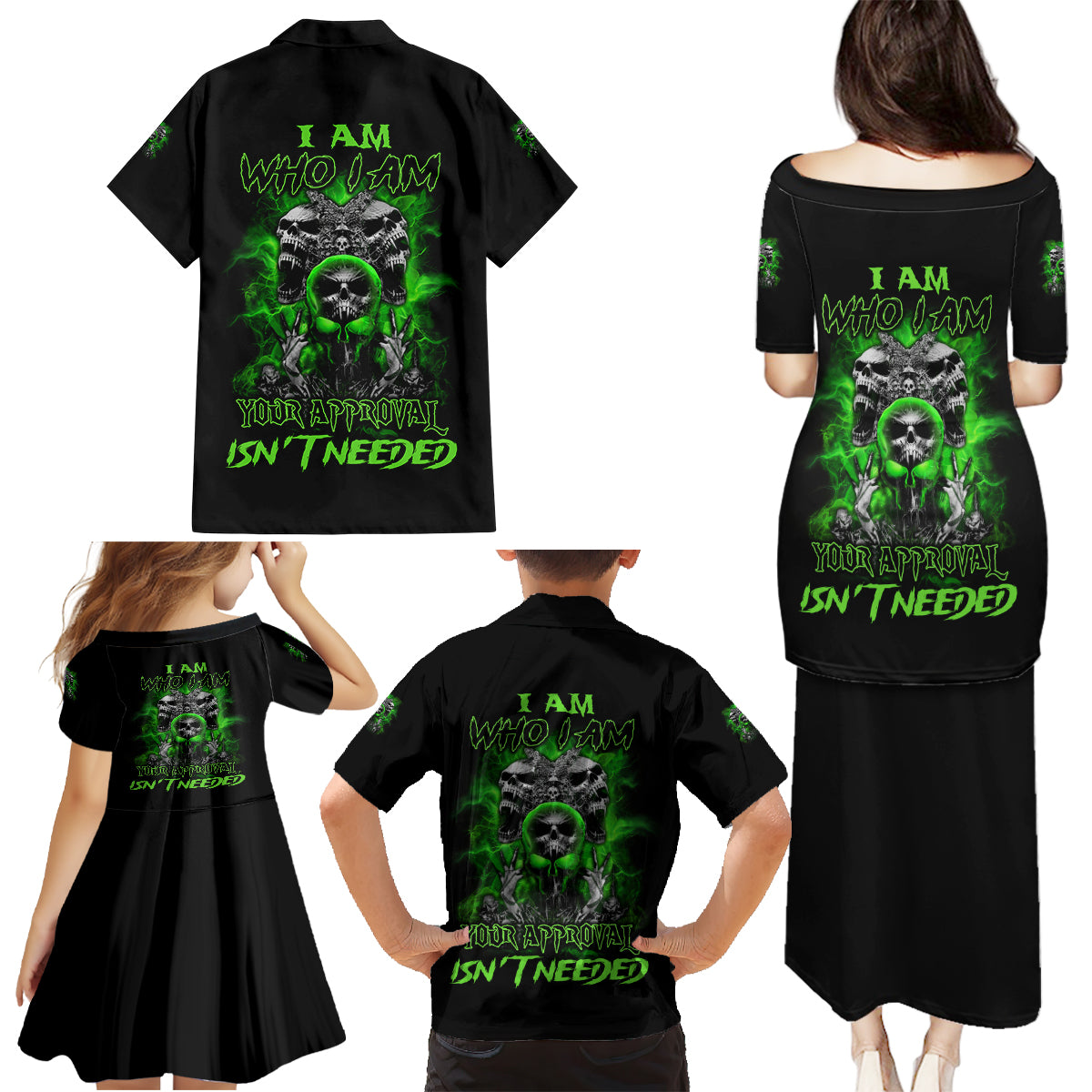 I Am Who I Am Skull Family Matching Puletasi Dress and Hawaiian Shirt - Wonder Print Shop