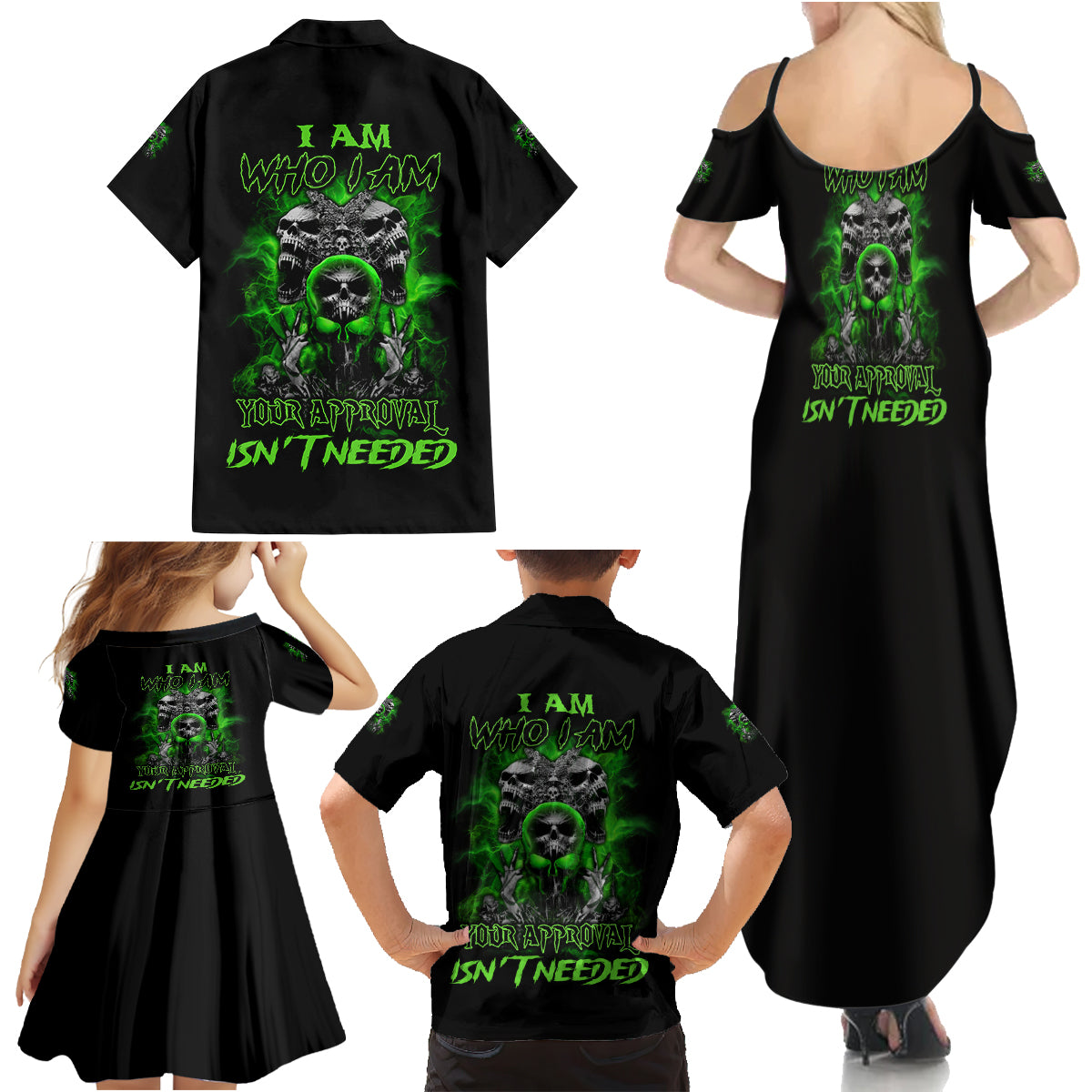 I Am Who I Am Skull Family Matching Summer Maxi Dress and Hawaiian Shirt - Wonder Print Shop
